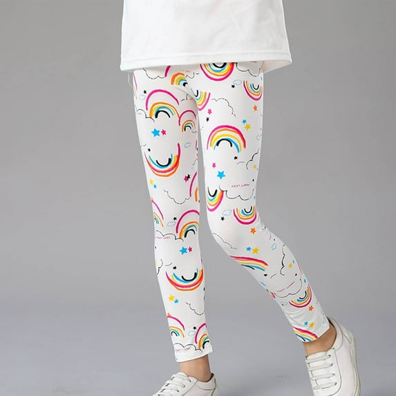 Spazoro Toddler Girls Leggings, Elastic Waist Soft & Comfy Stretchy Yoga Sports Printed Outwear Tights Pants White Size 4 T