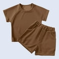 thumbnail image 1 of Spazoro Toddler Girls Leisure Outfit Sets, Solid Color Crew Neck 2-Pieces Summer Short Sleeve Shirt and Shorts Sets Brown Size 4 T, 1 of 9
