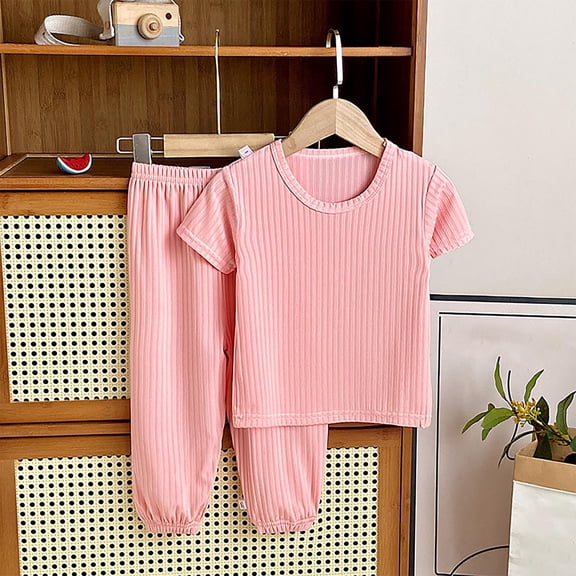 Spazoro Toddler Girls Leisure Outfit Sets, Solid Color Summer Ice Silk 2-Pieces Short Sleeve Shirt and Pants Sets Pink Size 2-3T