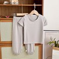 thumbnail image 1 of Spazoro Toddler Girls Leisure Outfit Sets, Summer 2-Pieces Solid Color Ice Silk Short Sleeve Shirt and Pants Sets Gray Size 5-6T, 1 of 5