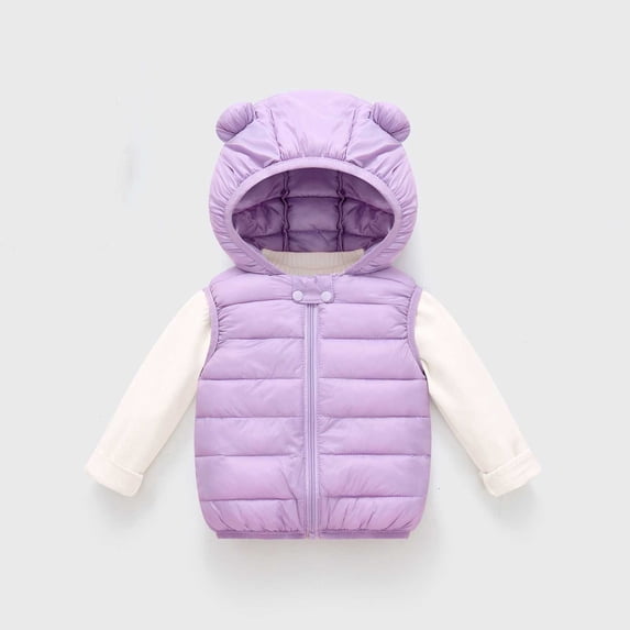 Spazoro Toddler Girls Lightweight Puffer Vest with Hood, Quilted Solid Color Warm Full Zip Sleeveless Outerwear Coat Purple Size 5-6
