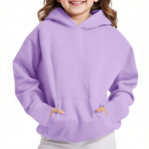 Spazoro Toddler Girls Loose Sweatshirts Hoodie, Casual Comfy Long Sleeve Warm Solid Soft Pullover for Kids Girls Boys Purple Size 5 T