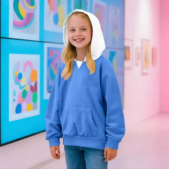 Spazoro Toddler Girls Loose Sweatshirts Hoodie, Casual with Pocket Color Block Lightweight Long Sleeve Soft Pullover for Kids Girls Boys Dark Blue Size 11 T