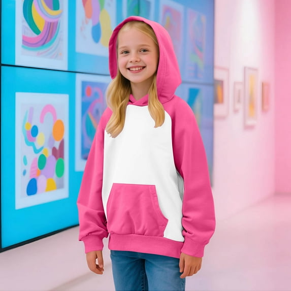 Spazoro Toddler Girls Loose Sweatshirts Hoodie, Casual with Pocket Long Sleeve Color Block Lightweight Soft Pullover for Kids Girls Boys Hot Pink Size 7 T
