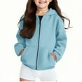 thumbnail image 1 of Spazoro Toddler Girls Loose Sweatshirts Hoodie, Casual Solid Full Zip Comfy Long Sleeve Soft Cardigan for Kids Girls Boys Light Blue Size 7 T, 1 of 9