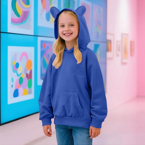 Spazoro Toddler Girls Loose Sweatshirts Hoodie, Long Sleeve Casual Lightweight with Pocket Solid Soft Pullover for Kids Girls Boys Blue Size 9 T
