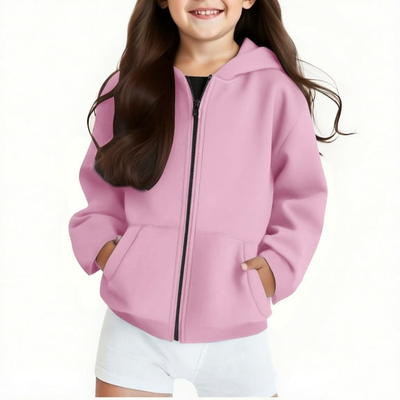 Spazoro Toddler Girls Loose Sweatshirts Hoodie, Long Sleeve Full Zip Solid Comfy Casual Soft Cardigan for Kids Girls Boys Pink Size 11 T