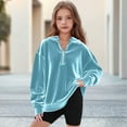 thumbnail image 1 of Spazoro Toddler Girls Loose Sweatshirts Hoodie, Quarter Zip Velour Long Sleeve Sport Solid Soft Pullover for Kids Girls Boys Light Blue Size 11-12T, 1 of 5