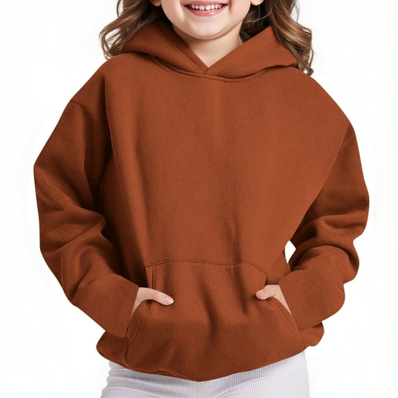 Spazoro Toddler Girls Loose Sweatshirts Hoodie, Solid Comfy Casual Long Sleeve Warm Soft Pullover for Kids Girls Boys Coffee Size 11 T
