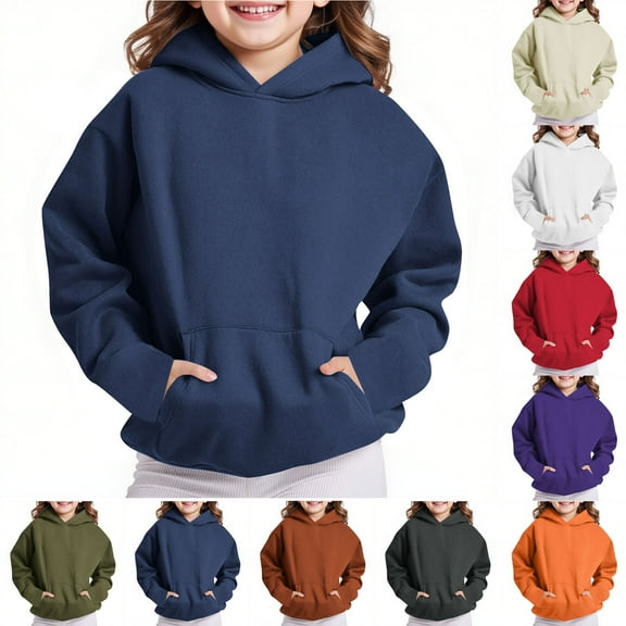 Spazoro Toddler Girls Loose Sweatshirts Hoodie, Solid Comfy Warm Long Sleeve Casual Soft Pullover for Kids Girls Boys Navy Size 4 T