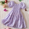 thumbnail image 1 of Spazoro Toddler Girls Mesh Dresses, Fashion Round Neck Floral Print Puff Sleeve Princess Dress for Child Girls Purple Size 4 T, 1 of 4