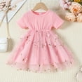 thumbnail image 1 of Spazoro Toddler Girls Mesh Dresses, Round Neck Solid Color New Style Short Sleeve Princess Dress for Child Girls Pink Size 12 Months, 1 of 8