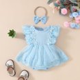 thumbnail image 1 of Spazoro Toddler Girls Mesh Dresses, Short Sleeve Round Neck Fashion Solid Color Butterfly Princess Dress for Child Girls Sky Blue Size 7, 1 of 9