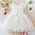 thumbnail image 1 of Spazoro Toddler Girls Mesh Dresses, Short Sleeve Round Neck Fashion Solid Color Princess Dress for Child Girls White Size 3-4T, 1 of 5