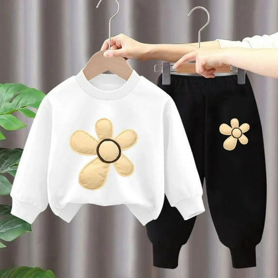 Spazoro Toddler Girls Outfits Sets, 2PC Fall and Winter Warm Sweatshirts and Pants Active Wear Clothes Sets for Baby Kids Girls White Size 3 T