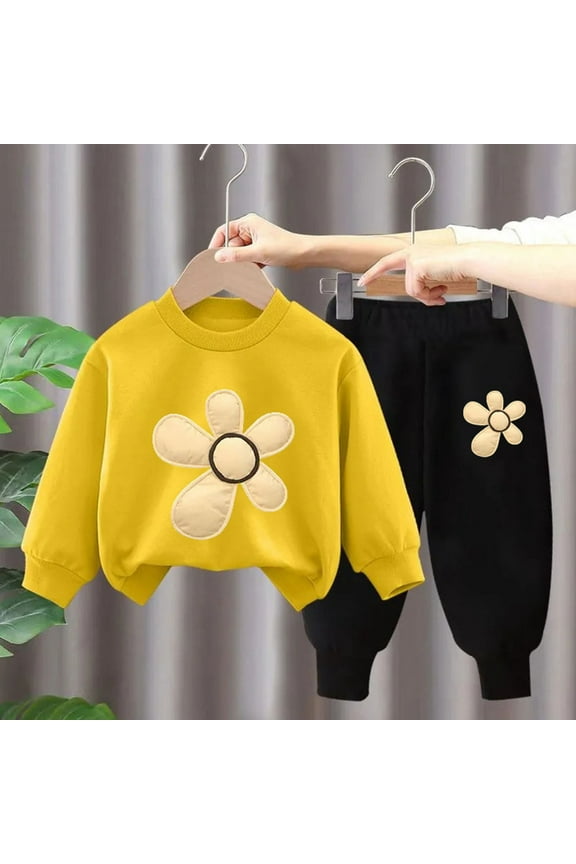 Toddler Girls Outfits Sets, Fall and Winter Warm 2PC Sweatshirts and Pants Active Wear Clothes Sets for Baby Kids Girls Yellow Size 7 T