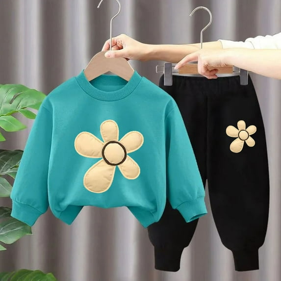 Spazoro Toddler Girls Outfits Sets, Fall and Winter Warm Sweatshirts and Pants 2PC Active Wear Clothes Sets for Baby Kids Girls Sky Blue Size 9 T