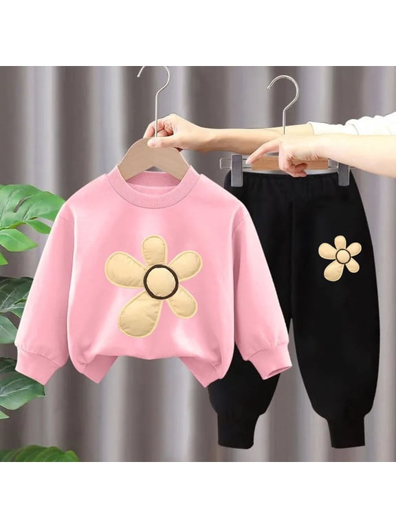Toddler Girls Outfits Sets, Warm 2PC Sweatshirts and Pants Fall and Winter Active Wear Clothes Sets for Baby Kids Girls Pink Size 5 T