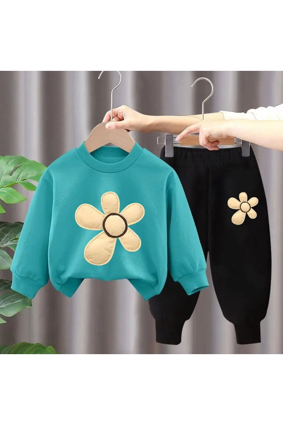 Toddler Girls Outfits Sets, Warm Fall and Winter 2PC Sweatshirts and Pants Active Wear Clothes Sets for Baby Kids Girls Sky Blue Size 4 T