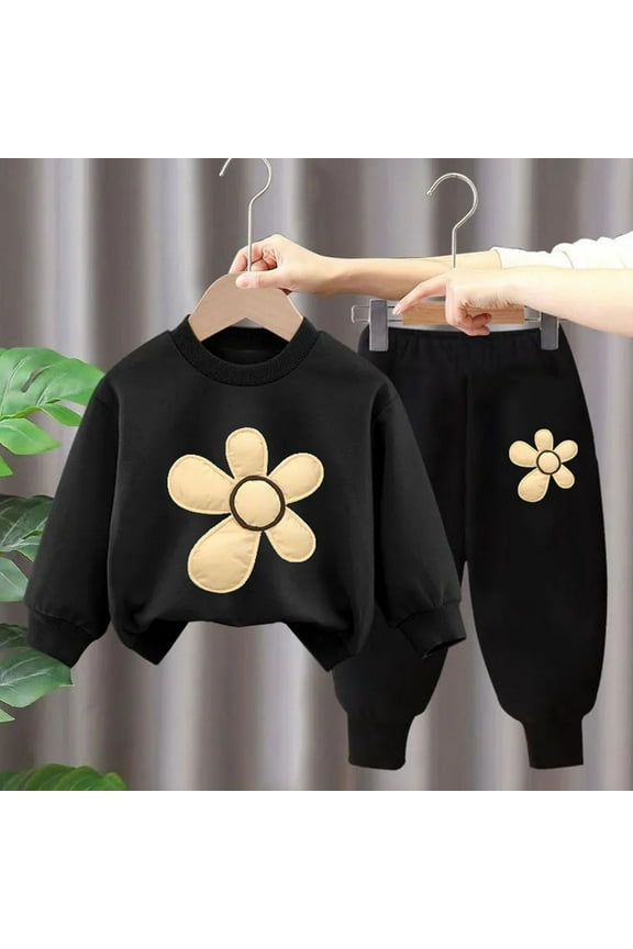 Toddler Girls Outfits Sets, Warm Sweatshirts and Pants 2PC Fall and Winter Active Wear Clothes Sets for Baby Kids Girls Black Size 5 T