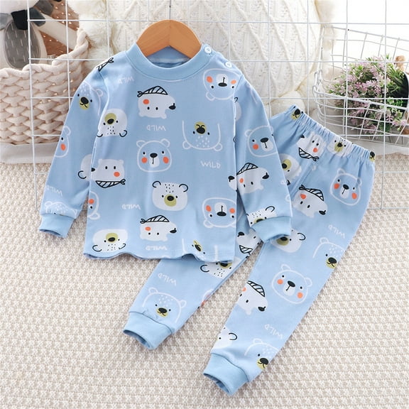 Spazoro Toddler Girls Pajamas Sets, 100%Cotton 2 Pieces Sleepwear Graphic Long Sleeve Shirts and Pants Pjs Set for Girls Blue Size 6M-10T