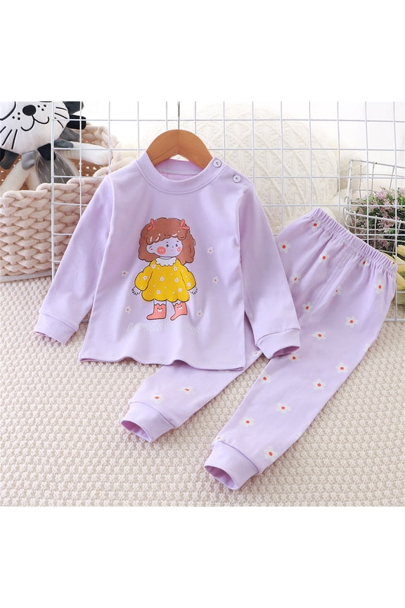 Toddler Girls Pajamas Sets, 100%Cotton Graphic Sleepwear 2 Pieces Long Sleeve Shirts and Pants Pjs Set for Girls Purple Size 6M-10T