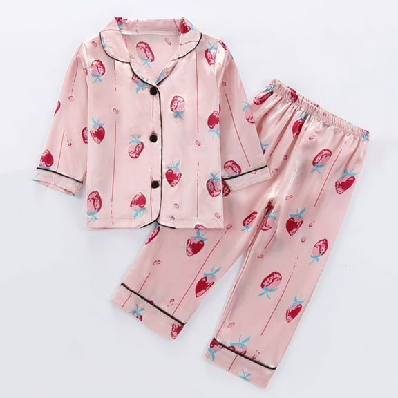 Spazoro Toddler Girls Pajamas Sets, 2 Pieces Cute Print Sleepwear Satin Silk Long Sleeve Shirts and Pants Pjs Set for Girls Pink Size 12M-8T