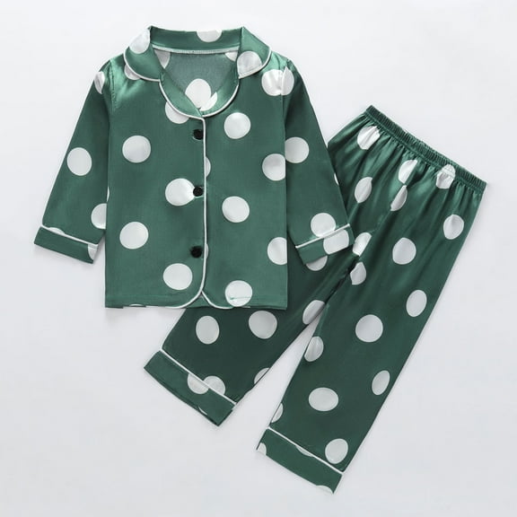 Spazoro Toddler Girls Pajamas Sets, Cute Print Satin Silk 2 Pieces Sleepwear Long Sleeve Shirts and Pants Pjs Set for Girls Green Size 12M-8T