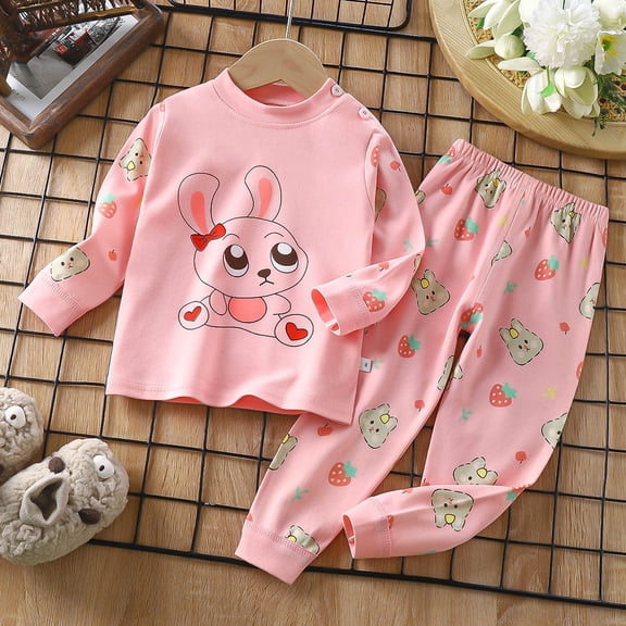 Spazoro Toddler Girls Pajamas Sets, Long Sleeve 2-Piece Cotton Animal Print Kids Baby Boys Girls Sleepwear Outfit Sets Pink Size 2 T