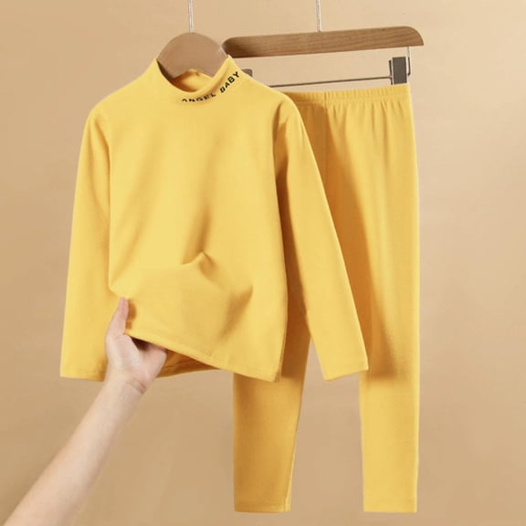 Spazoro Toddler Girls Pajamas Sets, Sleepwear 100%Cotton Solid Color 2 Pieces Long Sleeve Shirts and Pants Pjs Set for Girls Yellow Size 2-12T