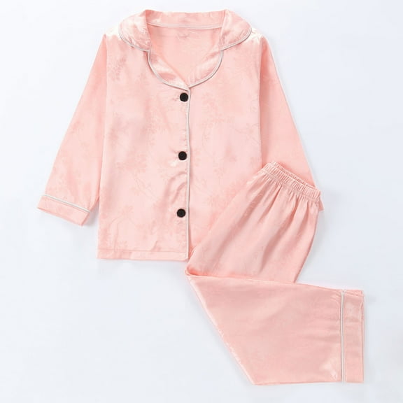 Spazoro Toddler Girls Pajamas Sets, Solid Color Sleepwear 2 Pieces Satin Silk Long Sleeve Shirts and Pants Pjs Set for Girls Pink Size 12M-8T