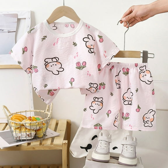 Spazoro Toddler Girls Pajamas Shirts and Shorts, Casual Home Wear Comfortable Short Sleeve Crew Neck Cute Print Outfit Sets for Child Girls Boys Multicolor Size 4 T