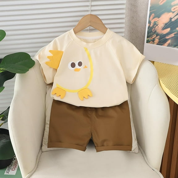 Spazoro Toddler Girls Pajamas Shirts and Shorts, Casual Home Wear Short Sleeve Cute Print Crew Neck Comfortable Outfit Sets for Child Girls Boys Yellow Size 1 T