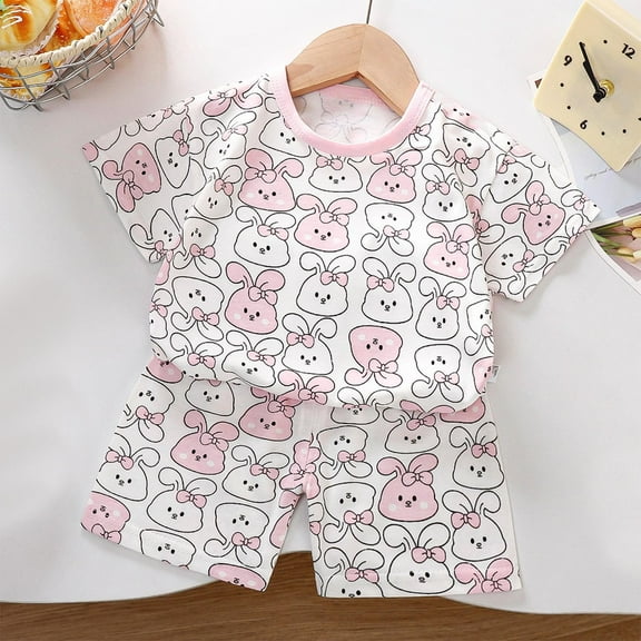 Spazoro Toddler Girls Pajamas Shirts and Shorts, Comfortable Casual Home Wear Short Sleeve Cute Print Crew Neck Outfit Sets for Child Girls Boys Pink Size 4 T