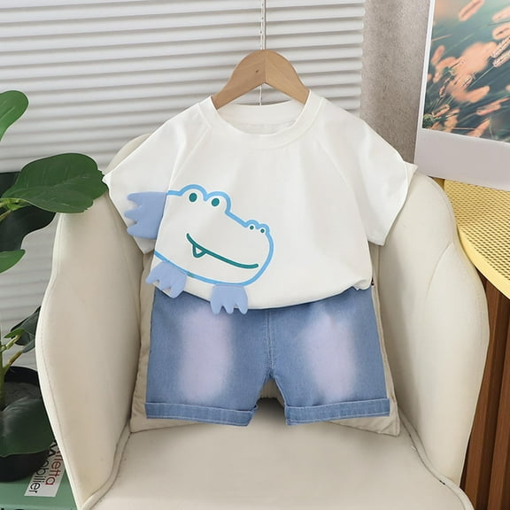 Spazoro Toddler Girls Pajamas Shirts and Shorts, Short Sleeve Crew Neck Comfortable Cute Print Casual Home Wear Outfit Sets for Child Girls Boys Blue Size 3 T