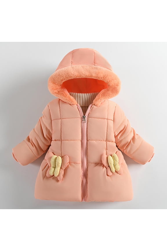 Toddler Girls Parka Jackets, Faux Fur Hood Full-Zip Windproof Fleece Padded Winter Coat for Kids Orange Size 3 T