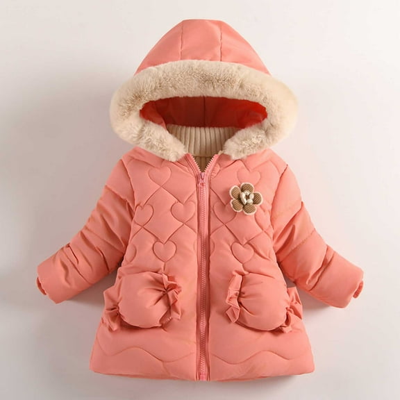 Spazoro Toddler Girls Parka Jackets, Fleece Padded Full-Zip Windproof Faux Fur Hood Winter Coat for Kids Red Size 4 T