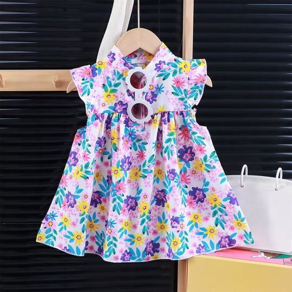 Spazoro Toddler Girls Princess Dress, 2025 New Style Crew Neck Floral Print Sleeveless Summer Dresses for Child Girls Purple Size 2 T