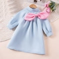 thumbnail image 1 of Spazoro Toddler Girls Princess Dress, Fall & Winter Bow Knot Long Sleeve Solid Color Dresses for Child Blue Size 4 T, 1 of 9