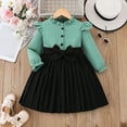 thumbnail image 1 of Spazoro Toddler Girls Princess Dress, Long Sleeve Color Block Bow Knot School Uniform Dresses for Party Green Size 4-5T, 1 of 9