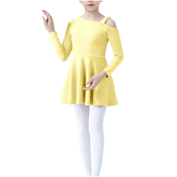Spazoro Toddler Girls Princess Dress, Long Sleeve Solid Color Fall & Winter Cotton Dresses for Party Yellow Size 6 Months