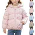 thumbnail image 1 of Spazoro Toddler Girls Puffer Jacket with Side Pockets, Long Sleeve Hooded Collar Cartoon Floral Print Lightweight Padded Regular Fit Warm Outerwear Coat for Kids Pink Size 3-4 T, 1 of 9