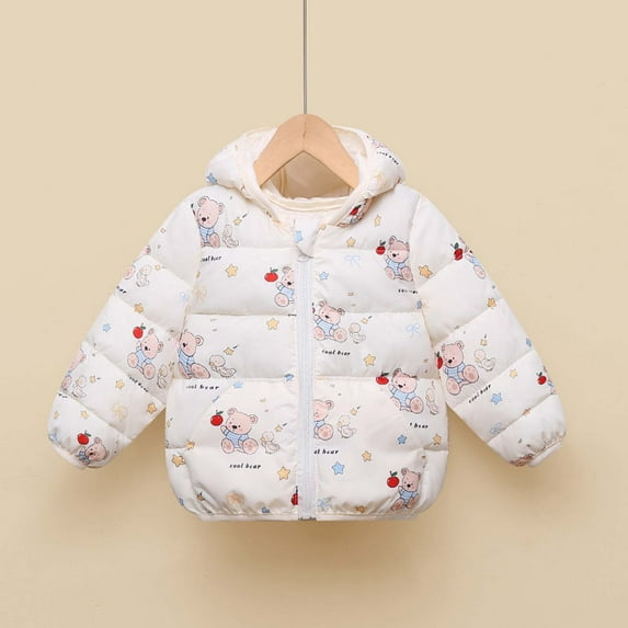 Spazoro Toddler Girls Puffer Jackets, Bear Ear Hood Fleece Padded Windproof Full-Zip Winter Coat for Kids Beige Size 12 Months