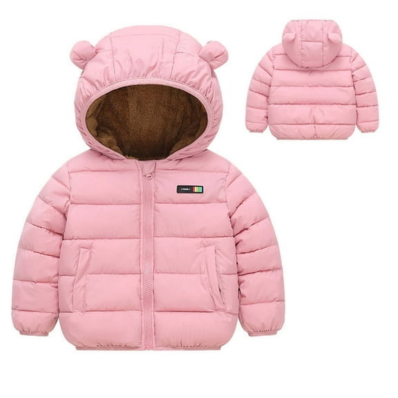 Spazoro Toddler Girls Puffer Jackets, Fleece Padded Full-Zip Bear Ear Hood Windproof Winter Coat for Kids Pink Size 2 T