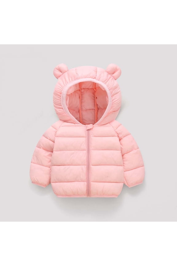 Toddler Girls Puffer Jackets, Full-Zip Fleece Padded Bear Ear Hood Windproof Winter Coat for Kids Pink Size 3 T