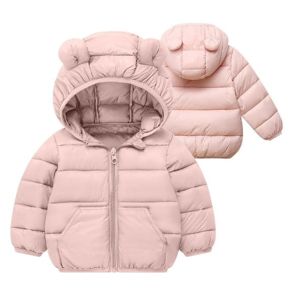 Spazoro Toddler Girls Puffer Jackets, Full-Zip Fleece Padded Windproof Bear Ear Hood Winter Coat for Kids Pink Size 3 T