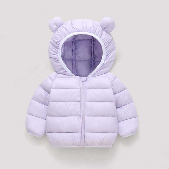 Spazoro Toddler Girls Puffer Jackets, Full-Zip Fleece Padded Windproof Bear Ear Hood Winter Coat for Kids Purple Size 1 T