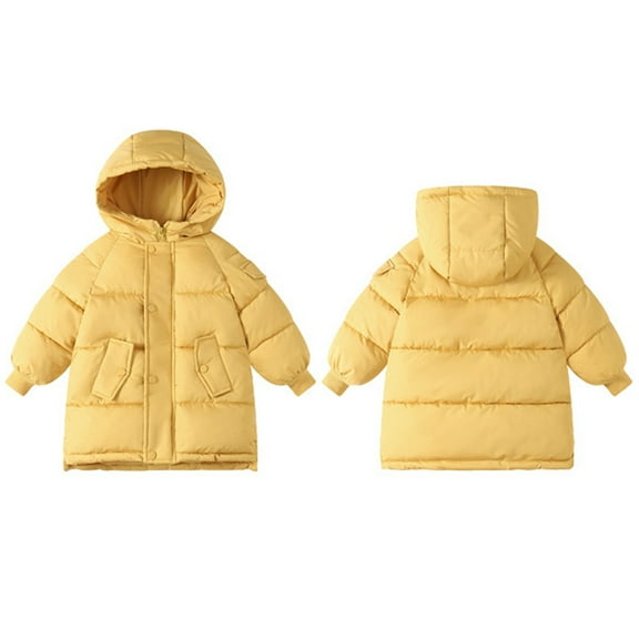 Spazoro Toddler Girls Puffer Jackets, Full-Zip Windproof Fleece Padded Hooded Winter Coat for Kids Yellow Size 10 T
