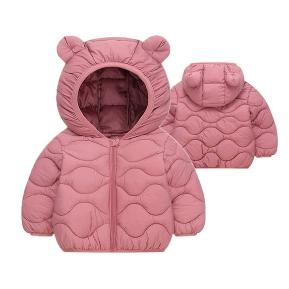 Spazoro Toddler Girls Puffer Jackets, Windproof Full-Zip Bear Ear Hood Fleece Padded Winter Coat for Kids Pink Size 2 T