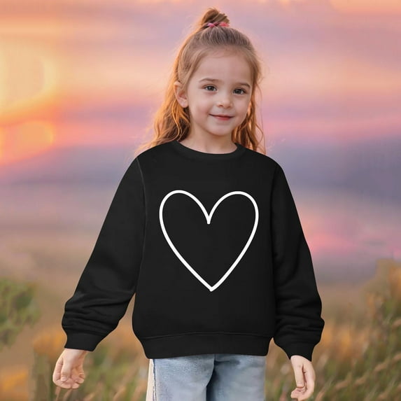 Spazoro Toddler Girls Pullover Sweatshirts, Fall and Winter Crew Neck Cute Print Love Tops For Kids Girls Boys Black Size 2 T